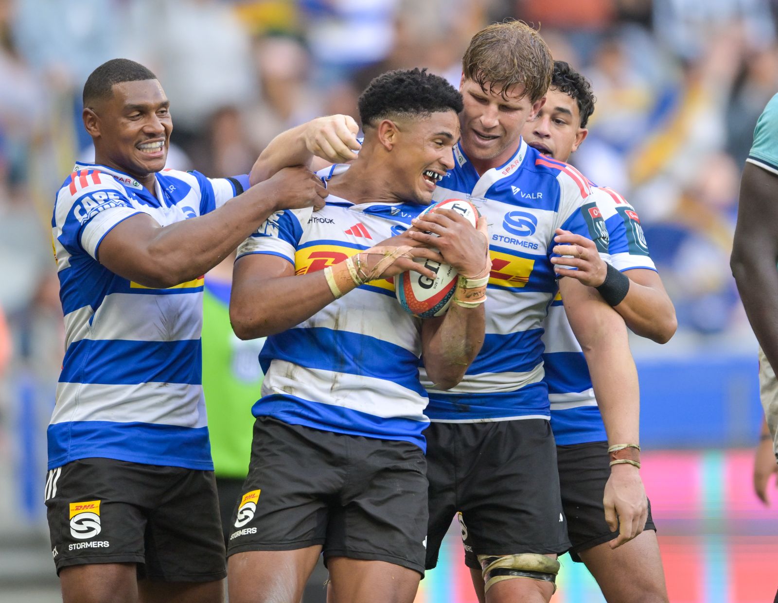 Sacha Feinberg-Mngomezulu starred for the Stormers in the 48-12 URC win against Glasgow in Cape Town. Photo: Getty/Gallo