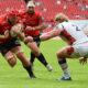Francke Horn of Fidelity SecureDrive Lions in action with Dylan Richardson of Edinburgh during the United Rugby Championship match between Fidelity SecureDrive Lions and Edinburgh at Ellis Park on March 21, 2026 in Johannesburg, South Africa. (Photo by Gallo Images/Getty Images)