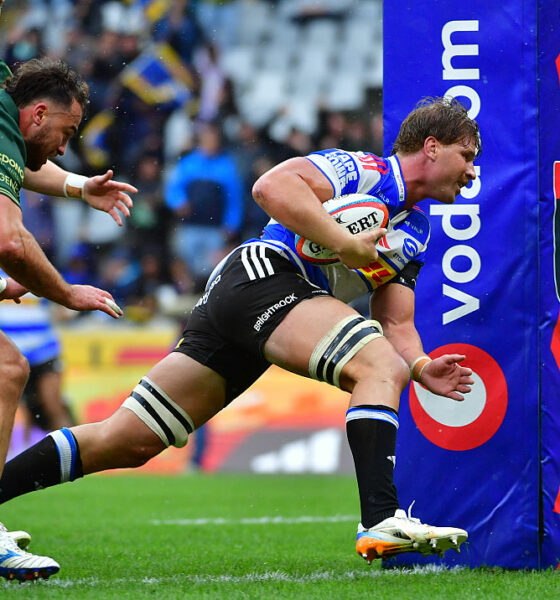 Evan Roos of DHL Stormers scores a try during the United Rugby Championship match between DHL Stormers and Connacht at DHL Stadium on April 18, 2026 in Cape Town, South Africa. (Photo by Grant Pitcher/Gallo Images/Getty Images)