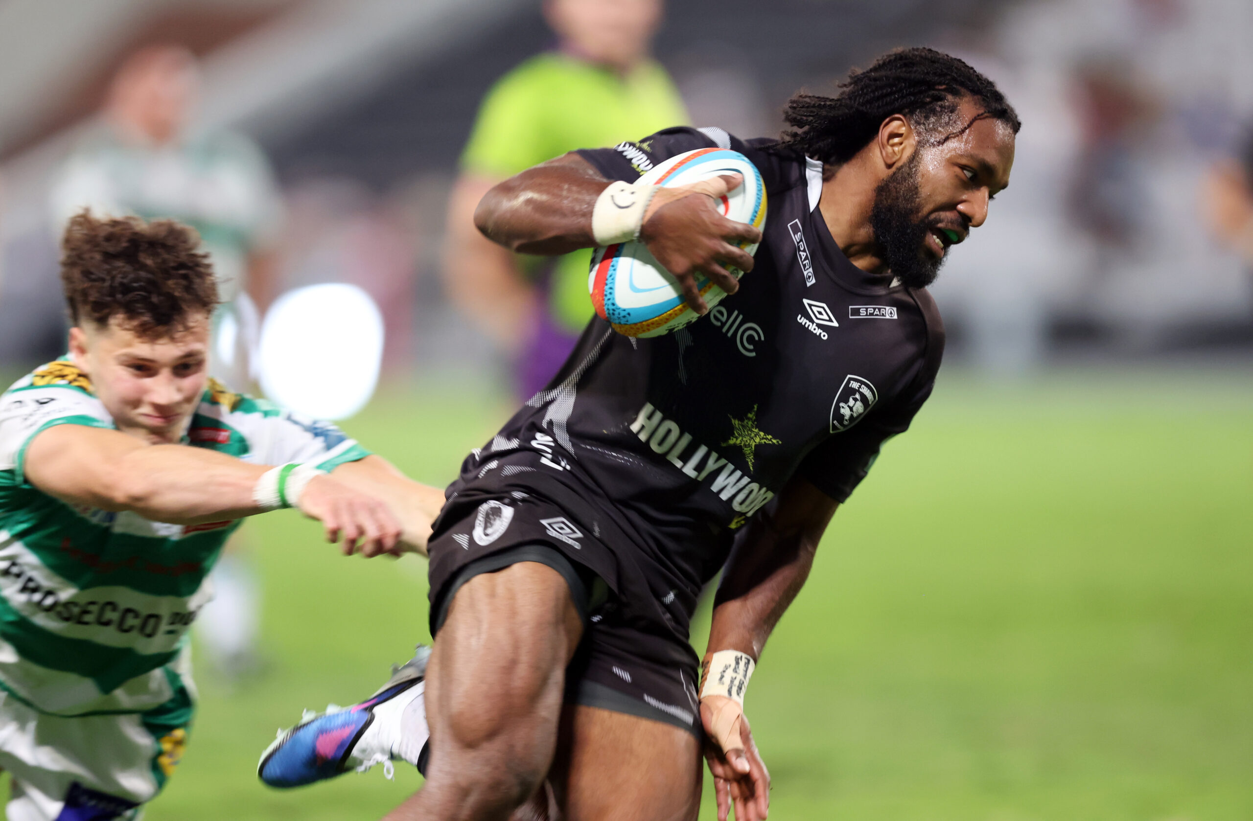 DURBAN, SOUTH AFRICA - MAY 09: Jurenzo Julius of the Hollywoodbets Sharks during the United Rugby Championship match between Hollywoodbets Sharks and Benetton at Hollywoodbets Kings Park Stadium on May 09, 2026 in Durban, South Africa. (Photo by Steve Haag Sports/Gallo