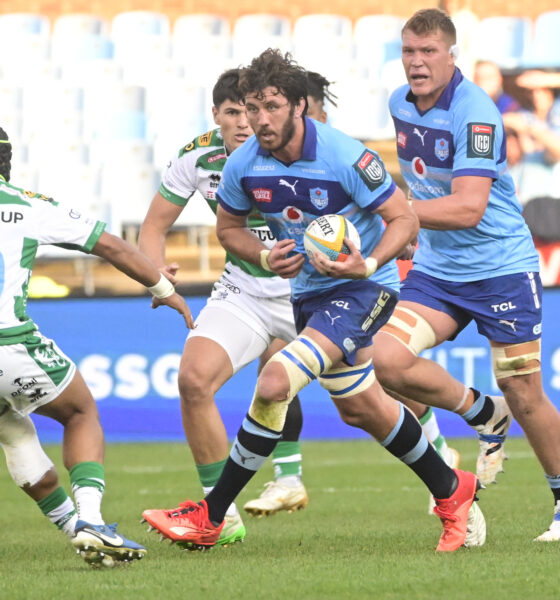 Ruan Nortje of the Bulls with the ball during the United Rugby Championship match between Vodacom Bulls and Benetton at Loftus Versfeld on May 16, 2026 in Pretoria, South Africa. (Photo by Sydney Seshibedi/Gallo Images