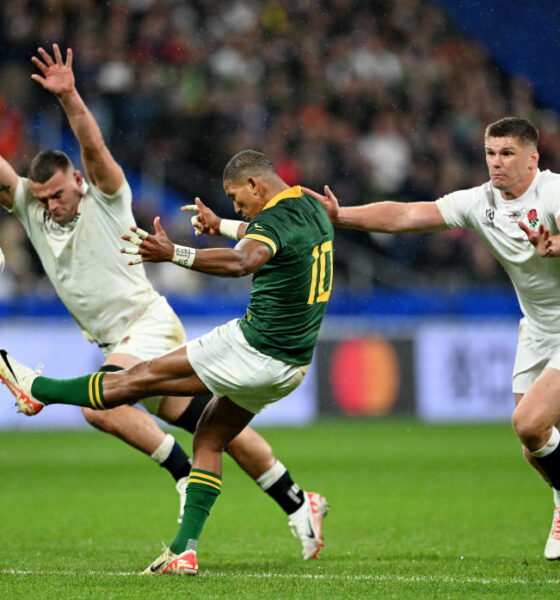 Manie Libbok for the Springboks v England in the 2023 RWC semi-final (Photo by Shaun Botterill/Getty Images)