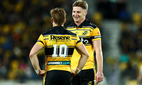 Jordie Barrett Hurricanes and All Blacks No 12. (Photo by Hagen Hopkins/Getty Images)
