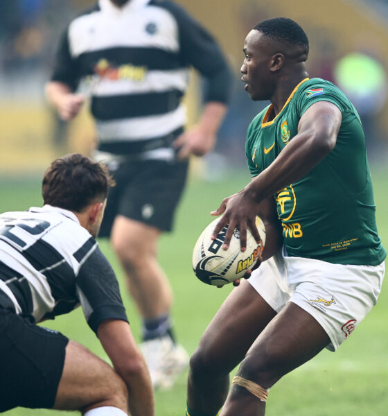 GQEBERHA, SOUTH AFRICA - JUNE 20: Vusi Moyo of South Africa passes during the YesPlay Cup match between South Africa and Barbarians at Nelson Mandela Bay Stadium on June 20, 2026 in Gqeberha, South Africa. (Photo by Richard Huggard/Gallo Images)