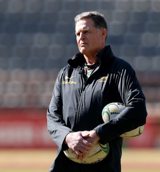 Rassie Erasmus, the South Africa Springbok head coach, looks on during the South Africa training session at Johannesburg Stadium on July 08, 2026 in Johannesburg, South Africa. (Photo by David Rogers/Getty Images)