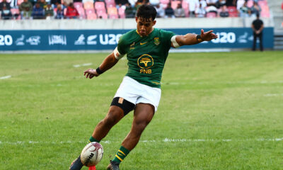 Yaqeen Ahmed of South Africa converts a try during the U20 Rugby Championship match between South Africa and New Zealand at Nelson Mandela Bay Stadium on May 09, 2026 in Gqeberha, South Africa. (Photo by Richard Huggard/Gallo Images/Getty Images)