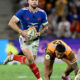 Matthieu Jalibert of France makes a break during the Nations Championship match between Australia Wallabies and France at Suncorp Stadium on July 11, 2026 in Brisbane, Australia. (Photo by Bradley Kanaris/Getty Images)