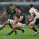 Paul de Villiers of South Africa runs with the ball while under pressure from Ryan Elias of Wales during the 2026 Nations Championship match between South Africa and Wales at Kings Park Stadium on July 18, 2026 in Durban, South Africa. (Photo by David Rogers/Getty Images)