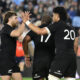 Wallace Sititi of New Zealand scores a try and celebrate with teammates during the Castle Double Malt Rugby's Greatest Rivalry match between Vodacom Bulls and New Zealand at Loftus Versfeld on August 15, 2026 in Pretoria, South Africa. (Photo by Sydney Seshibedi/Gallo Images/Getty Images)