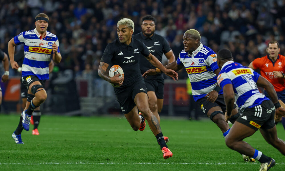 ieko Ioane of New Zealand during the Rugby's Greatest Rivalry match between DHL Stormers and New Zealand at DHL Stadium on August 07, 2026 in Cape Town, South Africa. (Photo by Roger Sedres/Gallo Images)