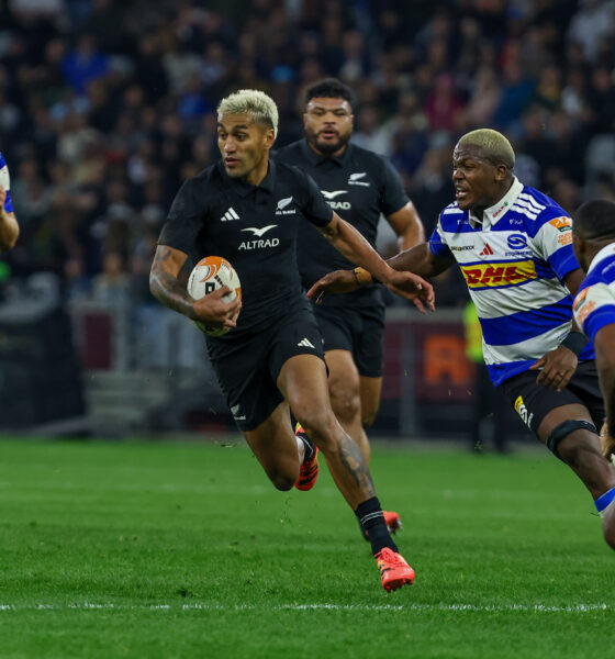 ieko Ioane of New Zealand during the Rugby's Greatest Rivalry match between DHL Stormers and New Zealand at DHL Stadium on August 07, 2026 in Cape Town, South Africa. (Photo by Roger Sedres/Gallo Images)
