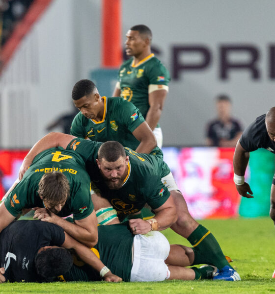 Eben Etzebeth of the Springboks and Wilco Louw of the Springboks during the Castle Double Malt Greatest Rivalry Tour match between South Africa and New Zealand at 10bet Ellis Park on August 22, 2026 in Johannesburg, South Africa. (Photo by Floris van Schouwenburg/Gallo Images)