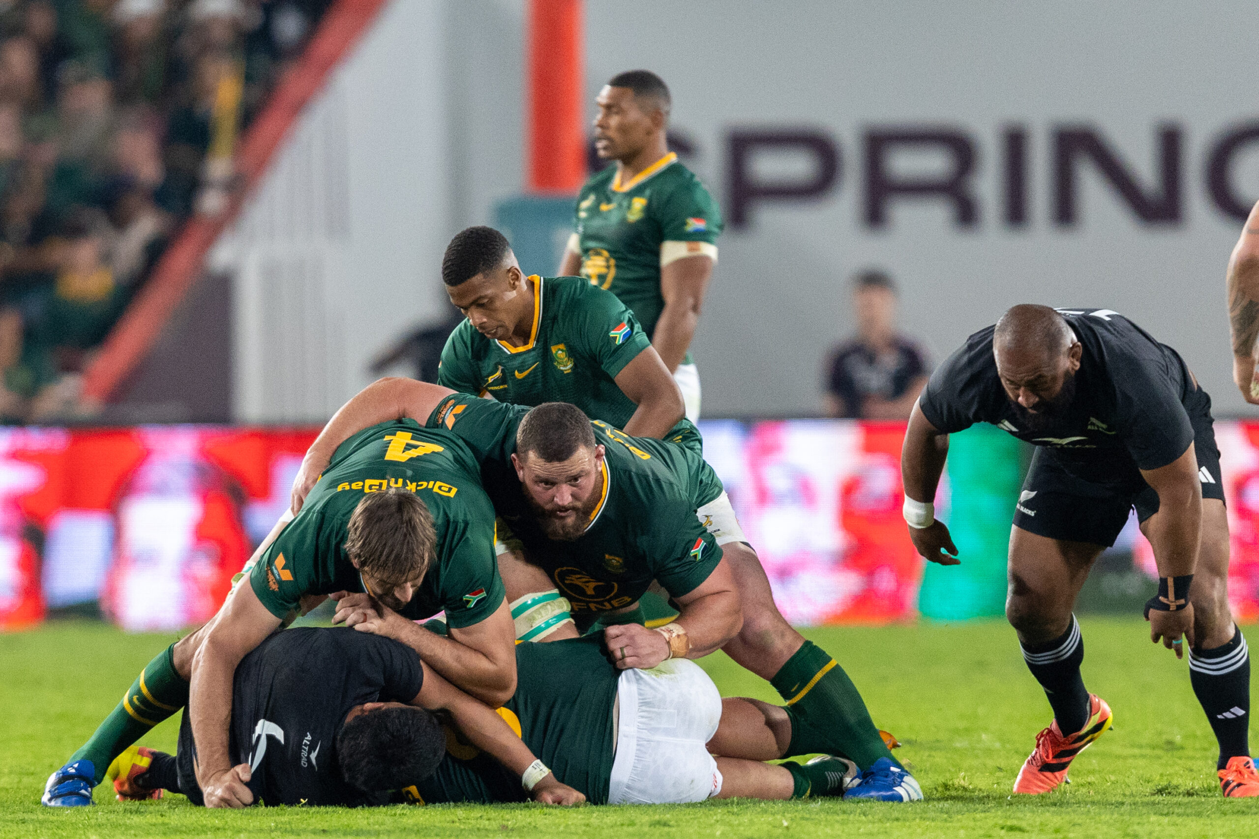 Eben Etzebeth of the Springboks and Wilco Louw of the Springboks during the Castle Double Malt Greatest Rivalry Tour match between South Africa and New Zealand at 10bet Ellis Park on August 22, 2026 in Johannesburg, South Africa. (Photo by Floris van Schouwenburg/Gallo Images)