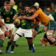 Ox Nche of the Springboks is tackled during the Rugby Championship match between Australia Wallabies and South Africa Springboks at Optus Stadium on September 27, 2026 in Perth, Australia. (Photo by Janelle St Pierre/Getty Images)