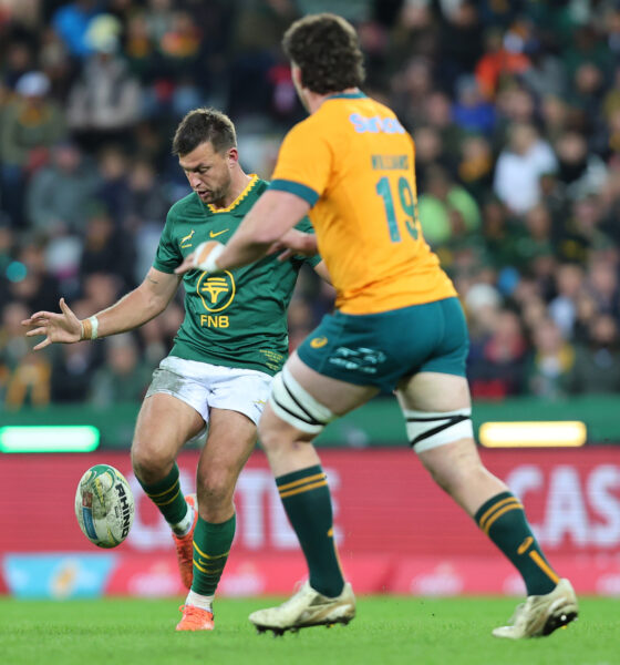 Handré Pollard of the Springboks during the Castle Lager Rugby Championship match between South Africa and Australia at DHL Stadium on August 23, 2025 in Cape Town, South Africa. (Photo by Floris van Schouwenburg/Gallo Images)