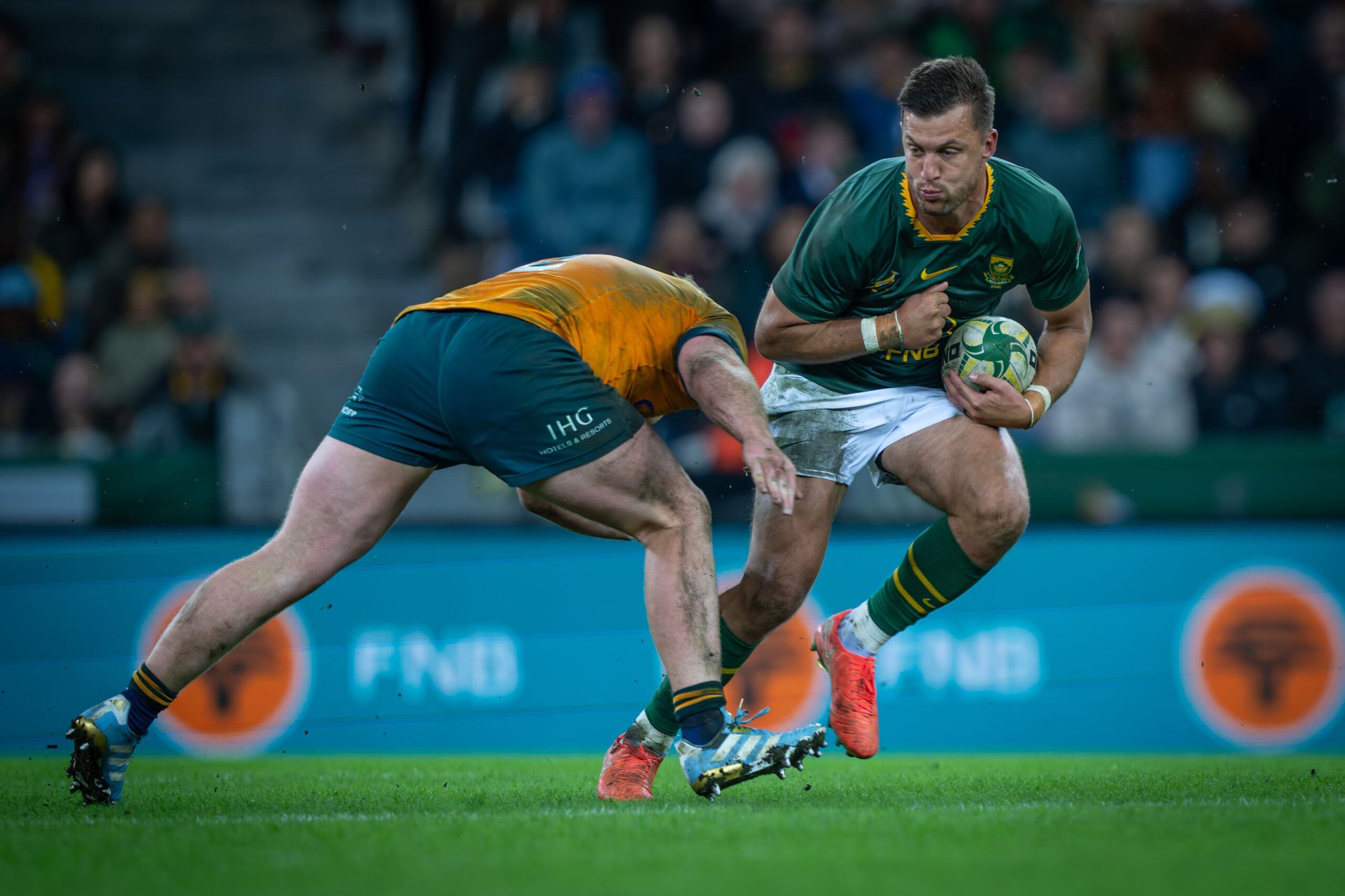 Handre Pollard of the Springboks during the Castle Lager Rugby Championship match between South Africa and Australia at DHL Stadium on August 23, 2025 in Cape Town, South Africa. (Photo by Anton Geyser/Gallo Images)