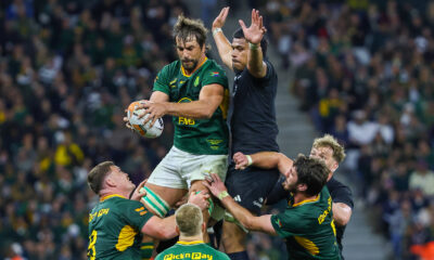 Eben Etzebeth of South Africa catches the ball in the line out during the Castle Double Malt Rugby's Greatest Rivalry, 2nd Test match between South Africa and New Zealand at DHL Stadium on August 29, 2026 in Cape Town, South Africa. (Photo by Roger Sedres/Gallo Images)