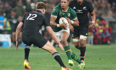 Sacha Feinberg-Mngomezulu on the attack for the Springboks during the Castle Double Malt Rugby's Greatest Rivalry, 3rd Test match between South Africa and New Zealand at FNB Stadium on September 05, 2026 in Johannesburg, South Africa. (Photo by Johan Orton/Gallo Images)