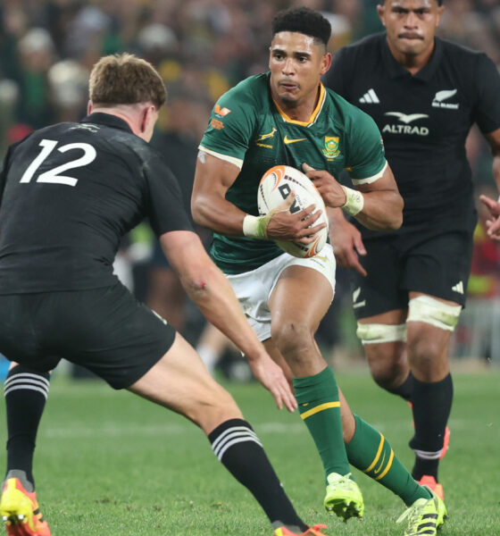 Sacha Feinberg-Mngomezulu on the attack for the Springboks during the Castle Double Malt Rugby's Greatest Rivalry, 3rd Test match between South Africa and New Zealand at FNB Stadium on September 05, 2026 in Johannesburg, South Africa. (Photo by Johan Orton/Gallo Images)