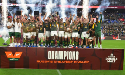 BALTIMORE, UNITED STATES OF AMERICA - SEPTEMBER 12: South Africa lifts the trophy during the Castle Double Malt Rugby's Greatest Rivalry match between South Africa and New Zealand at M&T Bank Stadium on September 12, 2026 in Baltimore, United States of America. (Photo by Alan Spiegler/Gallo Images)