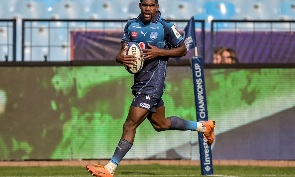 nvestec Champions Cup Round 1, Loftus Versfeld, Pretoria, South Africa 17/10/2026 Vodacom Bulls vs Stade Francais Paris Cheswill Jooste of the Vodacom Bulls scoring his sides 8th try of the match Mandatory Credit ©INPHO/Steve Haag Sports/Christiaan Kotze