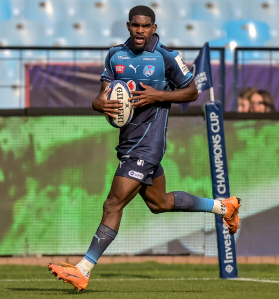 nvestec Champions Cup Round 1, Loftus Versfeld, Pretoria, South Africa 17/10/2026 Vodacom Bulls vs Stade Francais Paris Cheswill Jooste of the Vodacom Bulls scoring his sides 8th try of the match Mandatory Credit ©INPHO/Steve Haag Sports/Christiaan Kotze