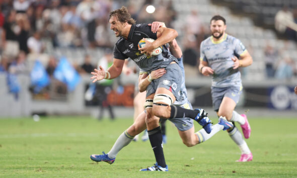 Eben Etzebeth of the Hollywoodbets Sharks during the United Rugby Championship match between Hollywoodbets Sharks and Leinster at Hollywoodbets Kings Park on October 03, 2026 in Durban, South Africa. (Photo by Steve Haag/Gallo Images)