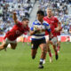 Yaqeen Ahmed of the Stormers scores a try during the United Rugby Championship match between DHL Stormers and Llanelli Scarlets at DHL Stadium on October 24, 2026 in Cape Town, South Africa. (Photo by Ashley Vlotman/Gallo Images)